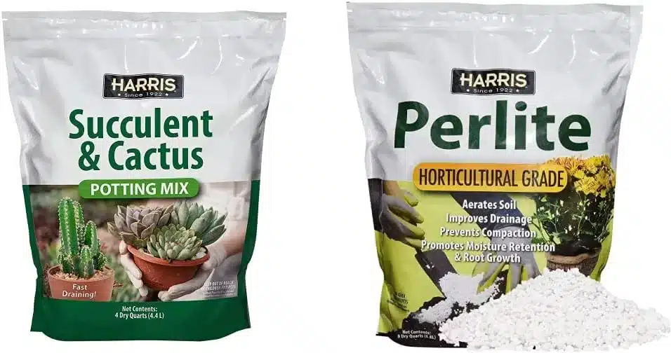 Two bags of Harris potting mix against a white background. 