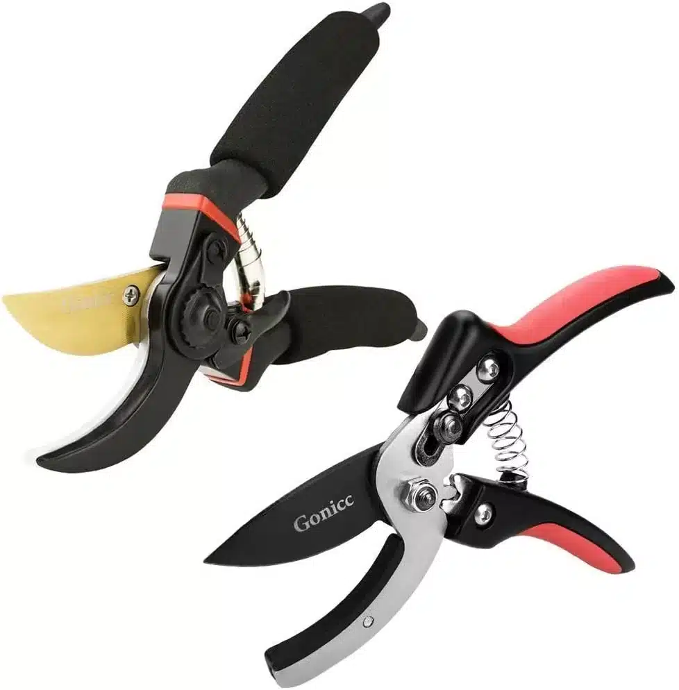 Gonicc 8" Professional Premium Titanium Bypass Pruning Shears (GPPS-1003) and SK-5 Steel Blade Anvil Pruning Shears(GPPS-1010)