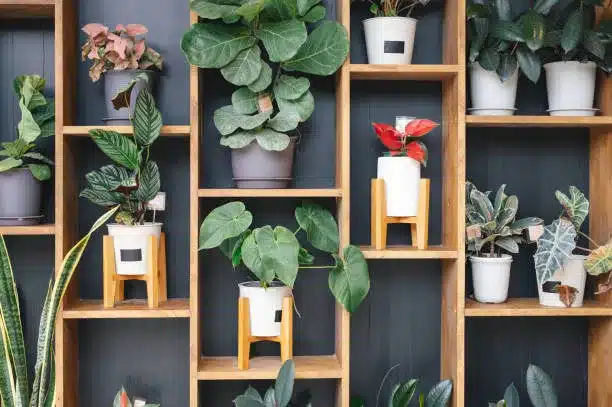 Wall of interior Decorative Artificial Plastic Green Plants in apartment house